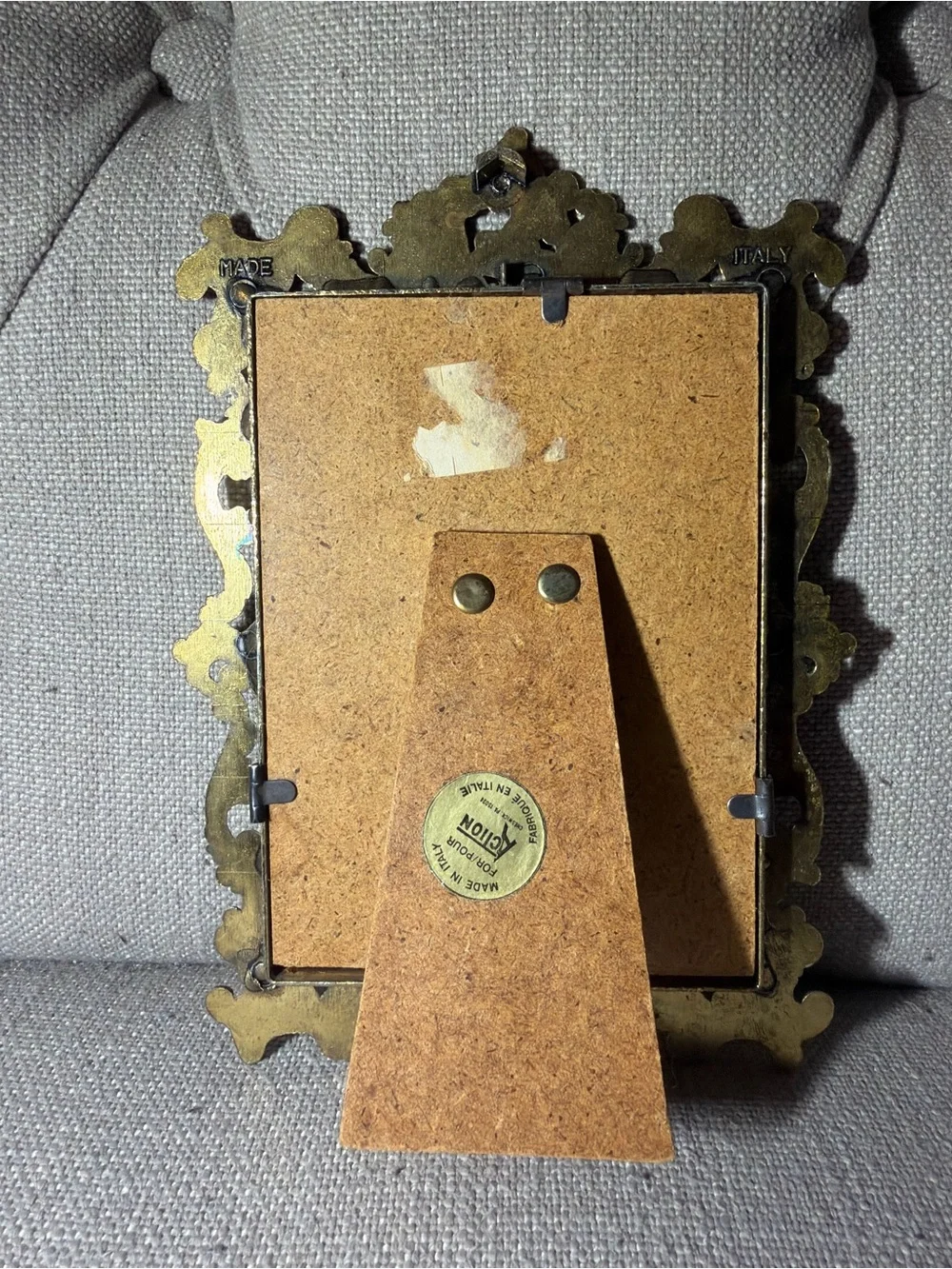 Vintage Ornate Italian Brass Easel Back Free Standing Picture Frame 3